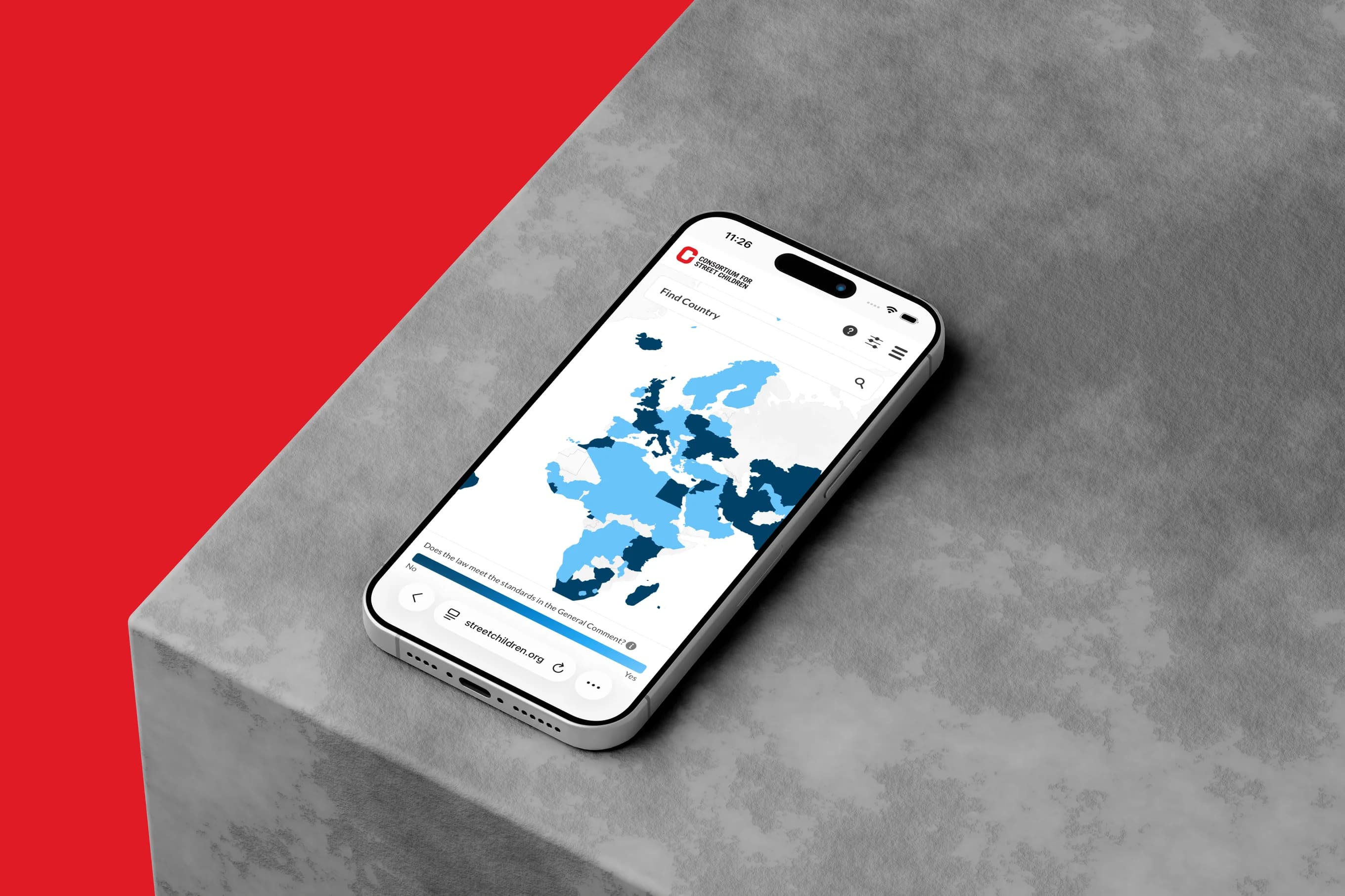 The Legal Atlas map on a phone