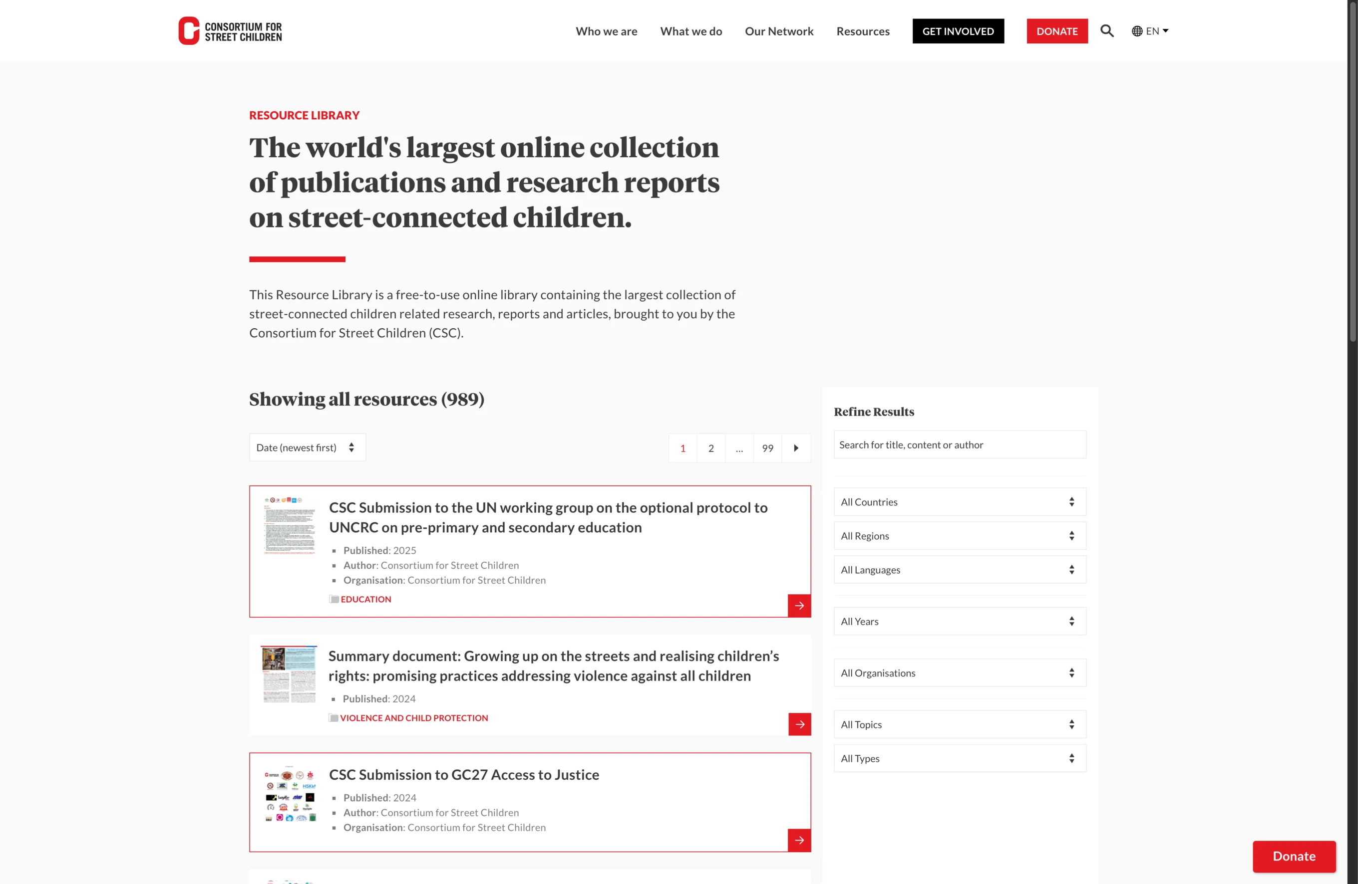 The Resource Library on the redesigned site