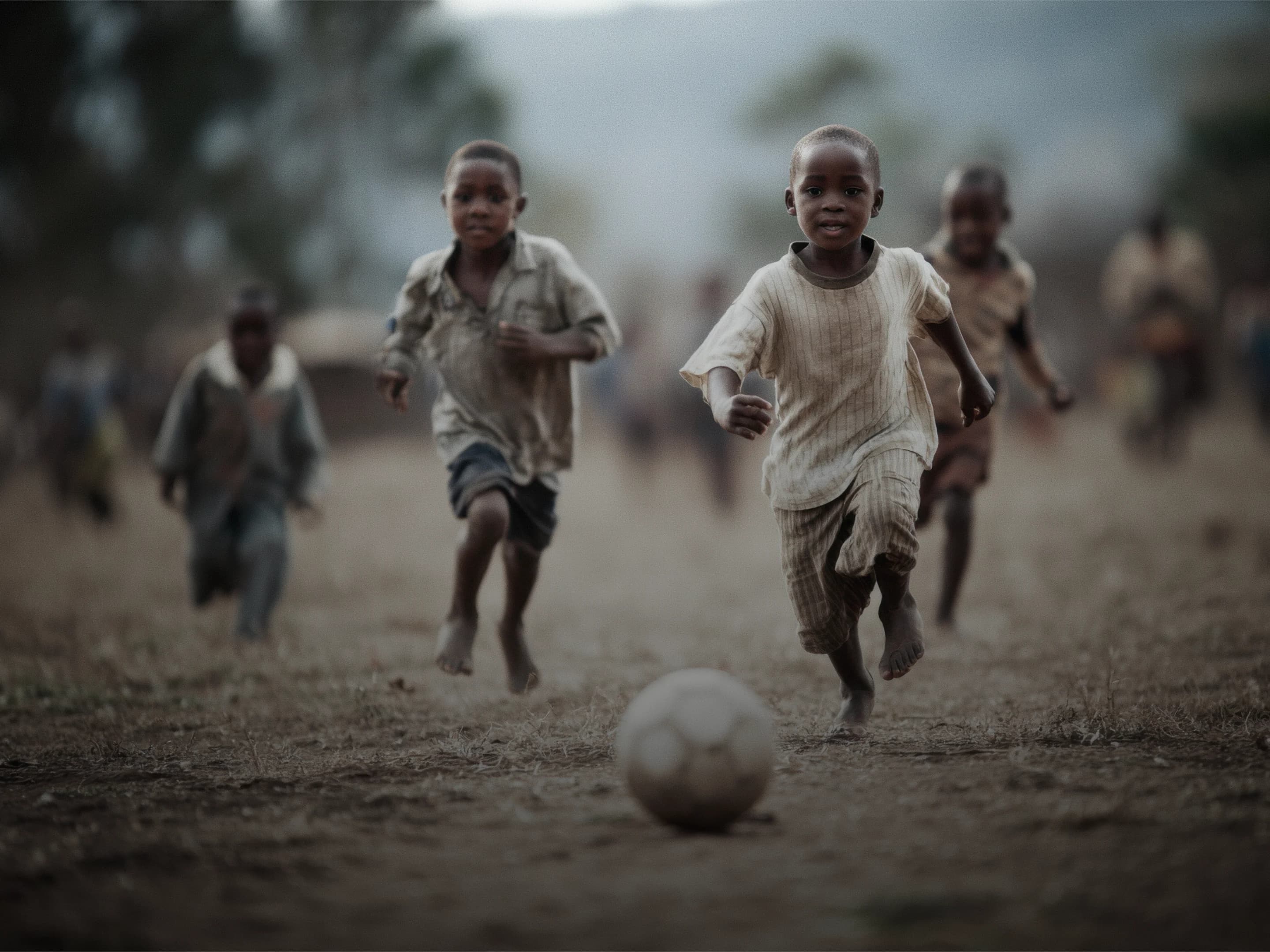 Children playing football on open ground